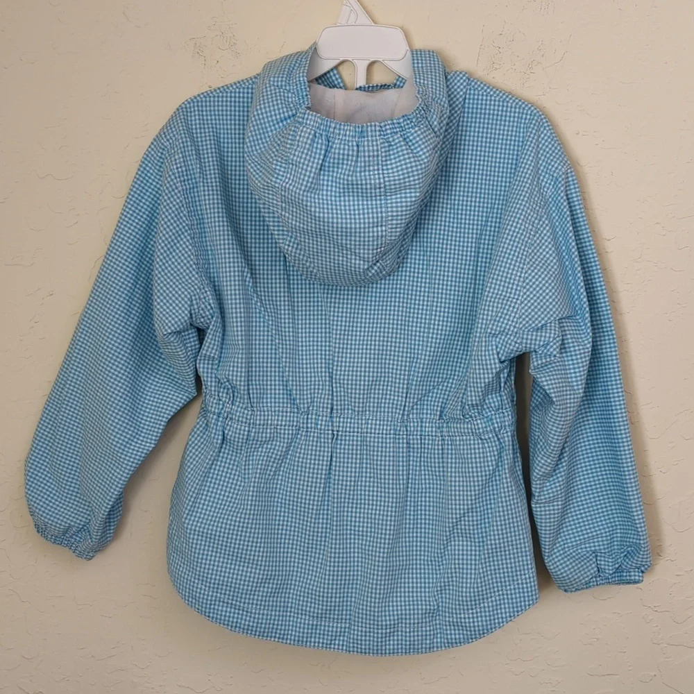 OshKosh B'gosh Vintage Girls Light Blue Gingham Hooded Jacket Size Medium 5/6